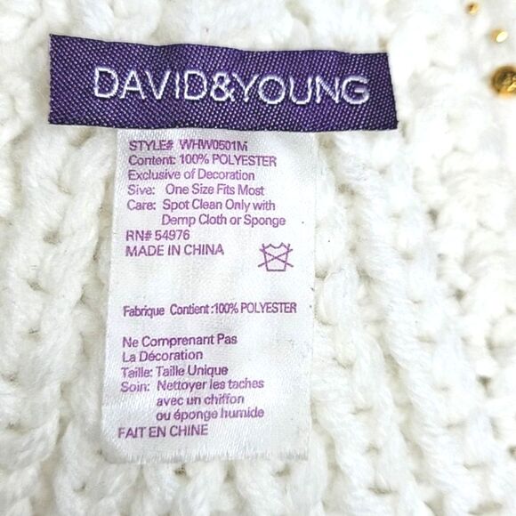 DAVID & YOUNG NWT White Gold Hand Knit Headband Ear Warmer OS Buttons Snow Cold - Picture 8 of 11